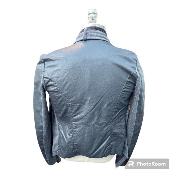 Blank NYC Black Drape Front Mixed Media Faux Leather Moto Jacket Size Small - Picture 6 of 13